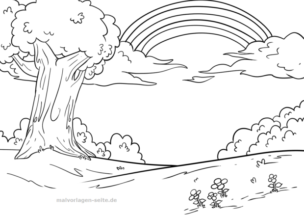 Coloring page rainbow and landscape - download free coloring pages